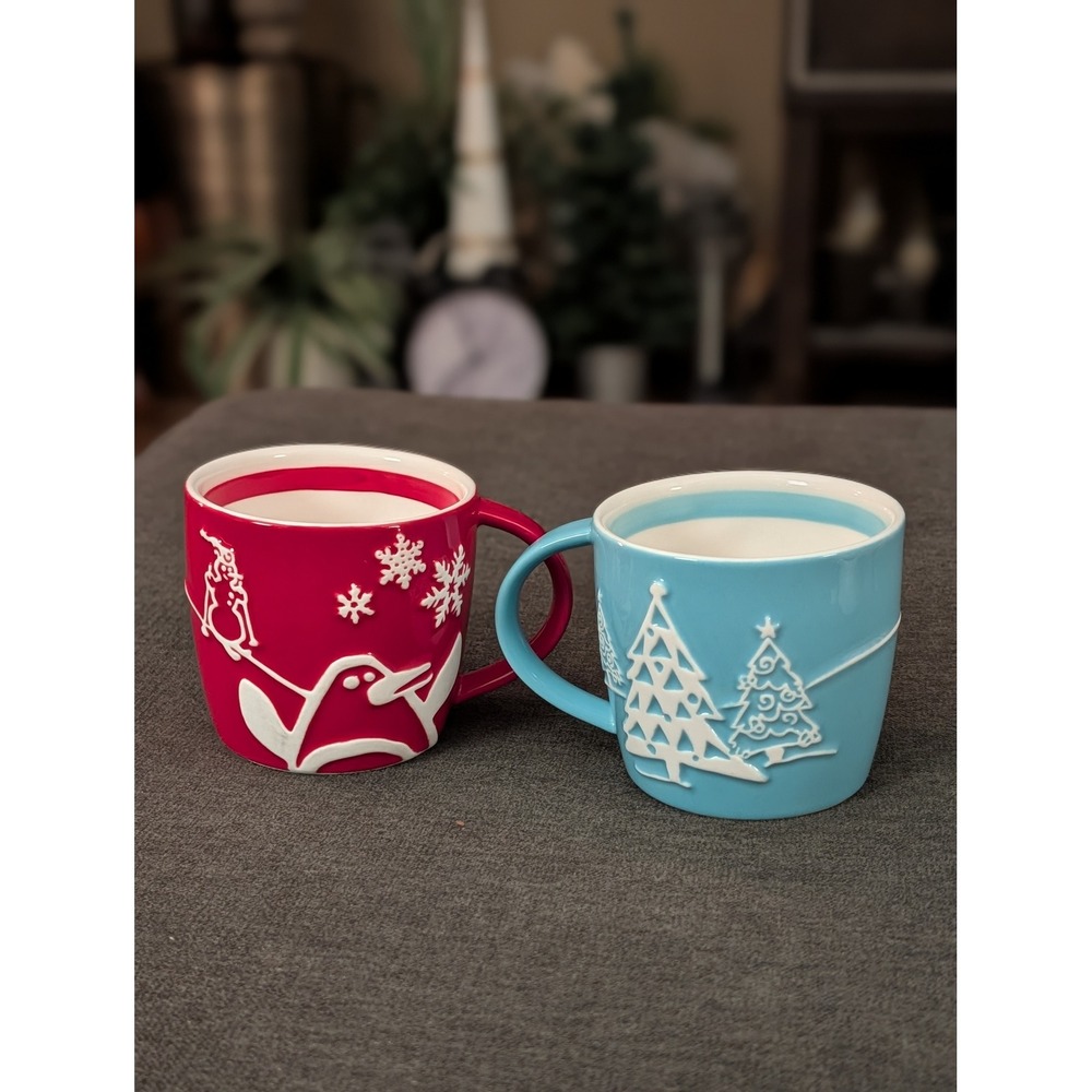 Starbucks Holiday 2007 Penguin Mug Christmas Cozy Winter Cabin Hot Cocoa Cups